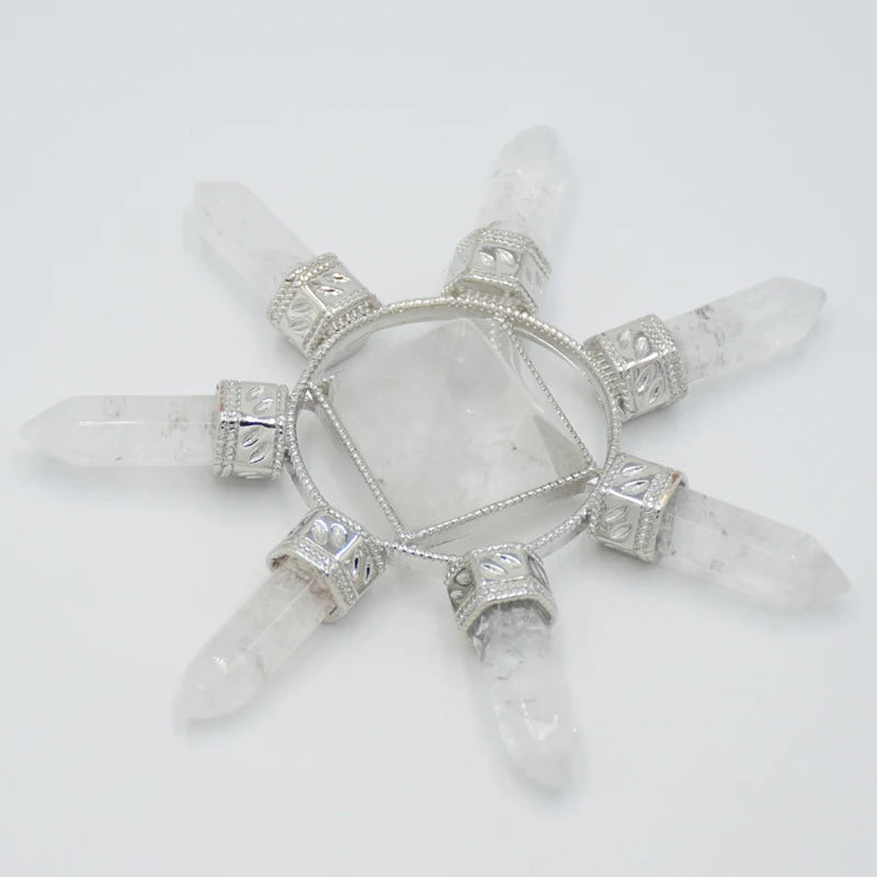 Pyramid Crystal Energy Generator Natural White Quartz Stone Reiki Chakra 7 Points Reiki Spiritual Balancing Healing Meditation