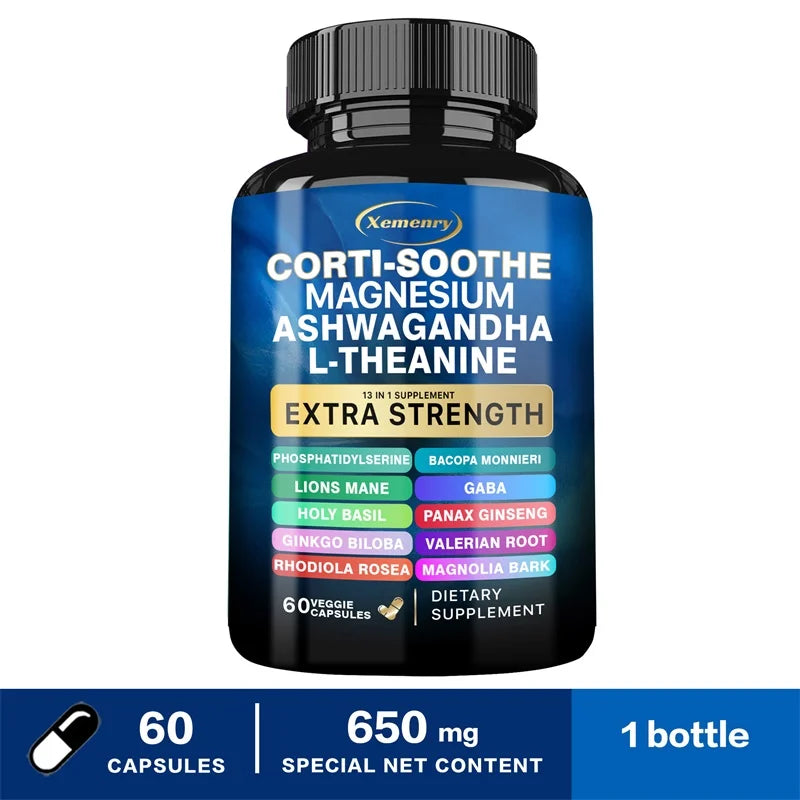 Corti-Soothe Cortisol Supplement with Magnesium, Ashwagandha, L-Theanine - Manage Stress, Maintain Calm & Support Adrenal Health