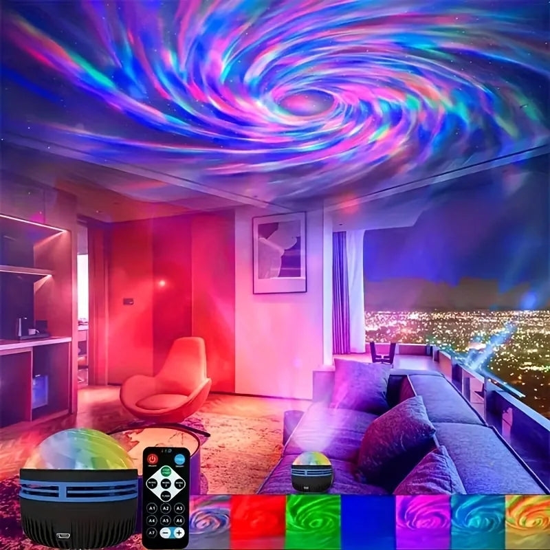 Black Atlanteans LED NightLights Galaxy Projector Remote Control 5V USB Rechargeable Starry Sky Lamp DMX Sound Active 7 Modes for Kids Room Decor