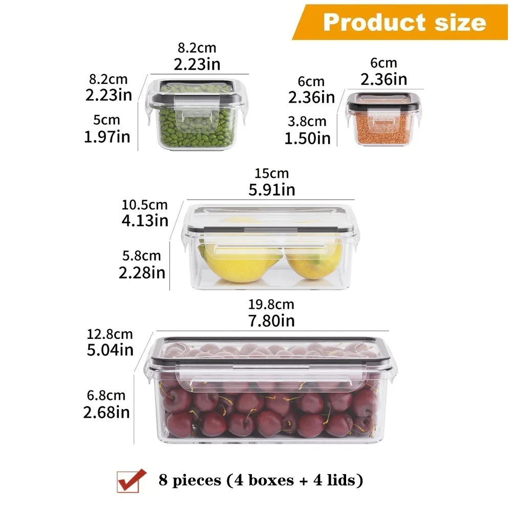 8-PC BPA-Free Airtight Food Containers with Locking Lids - Microwave/Freezer Safe PP Plastic Storage for Dry Goods/Fruit/Veggies