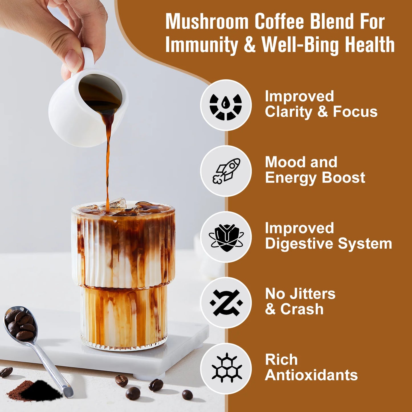 Mushroom Coffee 10 Mushroom Extract - Lion's Mane, Cordyceps, Reishi, Turkey Tail, Chaga, Maitake for energy and immune support