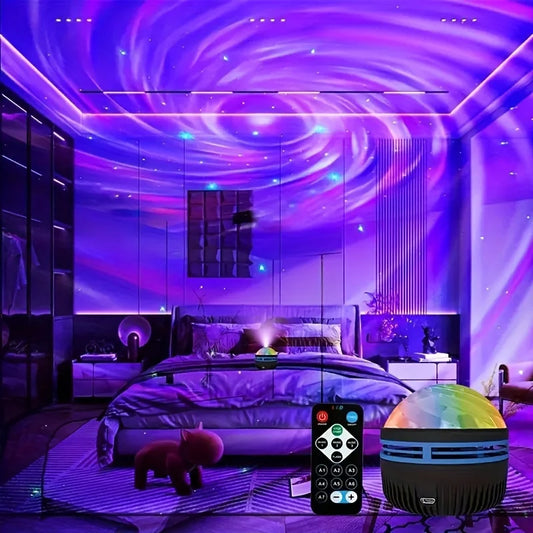 Black Atlanteans LED NightLights Galaxy Projector Remote Control 5V USB Rechargeable Starry Sky Lamp DMX Sound Active 7 Modes for Kids Room Decor