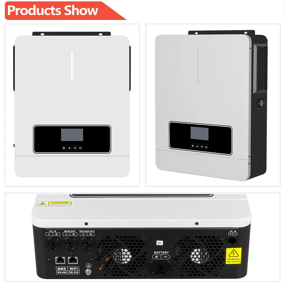 3600W Hybrid Solar Inverter 24V DC to 110V AC Pure Sine Wave With 120A MPPT Charge Controller PV 60-500V Solar & Generator Input