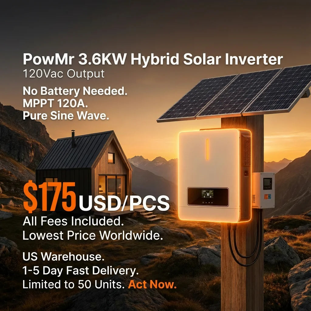 3600W Hybrid Solar Inverter 24V DC to 110V AC Pure Sine Wave With 120A MPPT Charge Controller PV 60-500V Solar & Generator Input