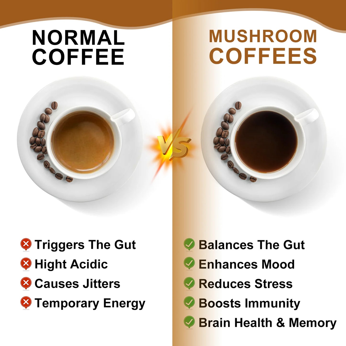 Mushroom Coffee 10 Mushroom Extract - Lion's Mane, Cordyceps, Reishi, Turkey Tail, Chaga, Maitake for energy and immune support