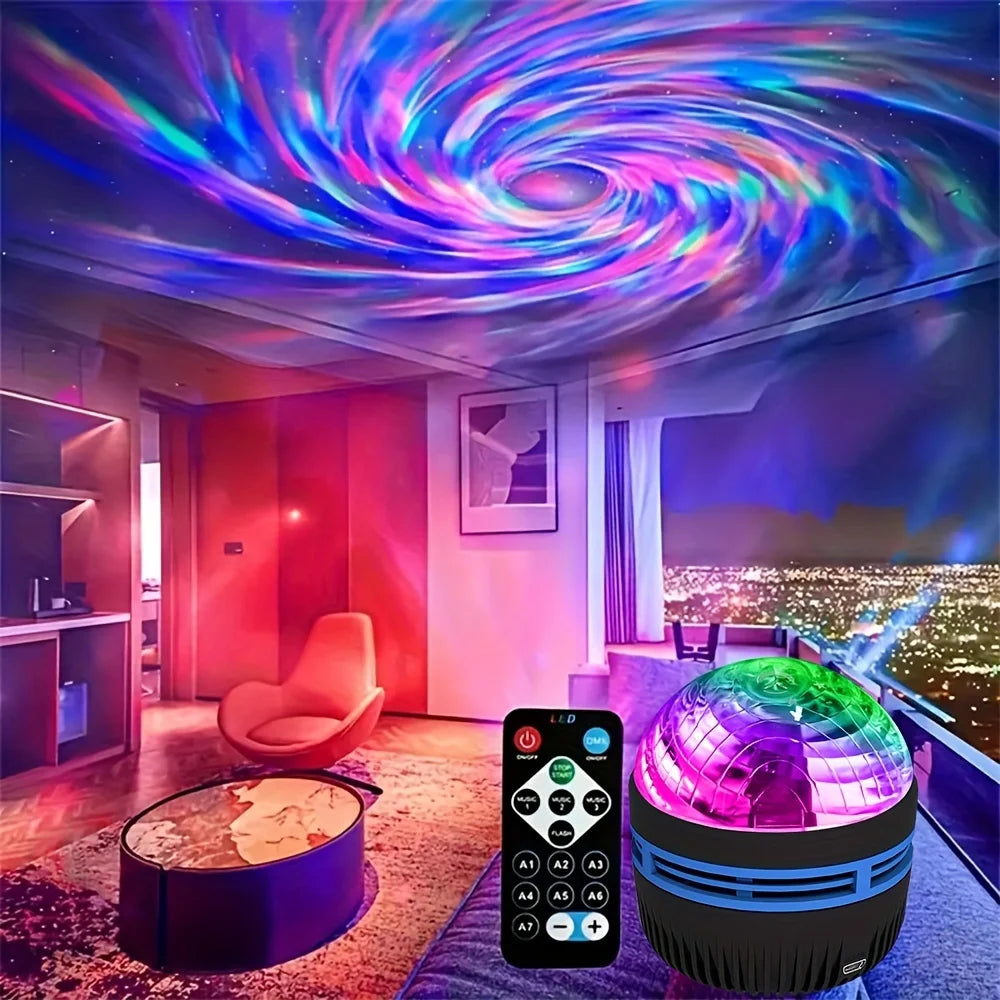 Black Atlanteans LED NightLights Galaxy Projector Remote Control 5V USB Rechargeable Starry Sky Lamp DMX Sound Active 7 Modes for Kids Room Decor