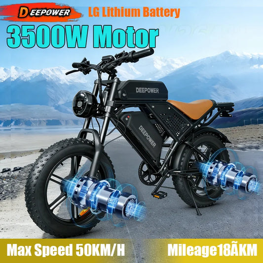 Electric BicycleS8 3500W Powerful motor 48V60AH lithium battery Mountain adult Electric Bike Disc Brakes 20 Inch Fat Tire E-bike