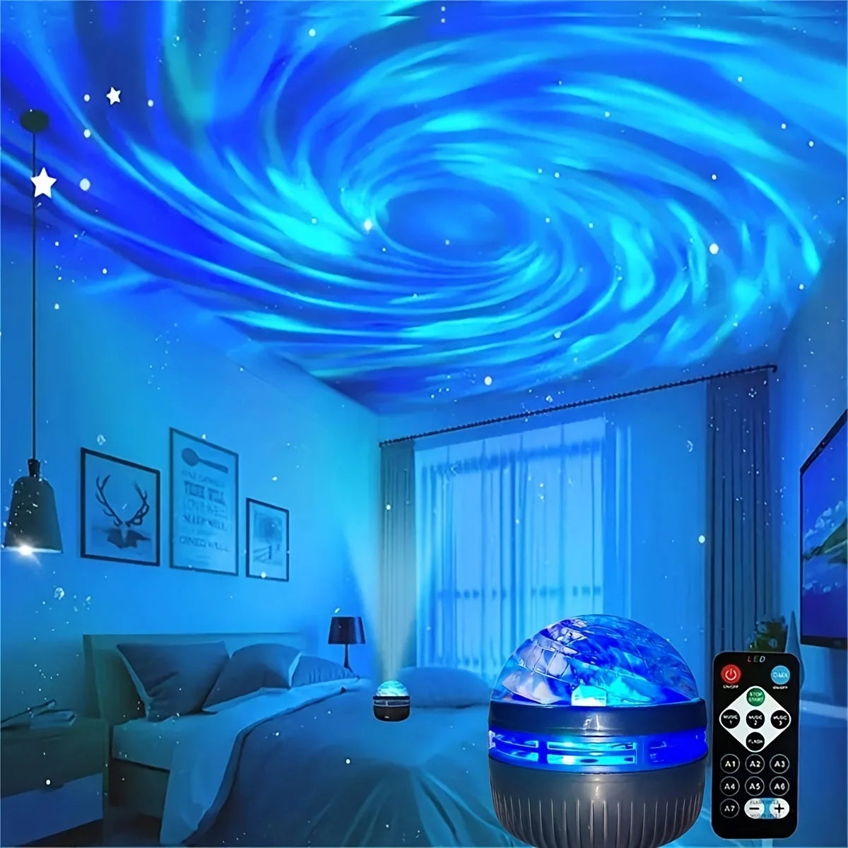 Black Atlanteans LED NightLights Galaxy Projector Remote Control 5V USB Rechargeable Starry Sky Lamp DMX Sound Active 7 Modes for Kids Room Decor