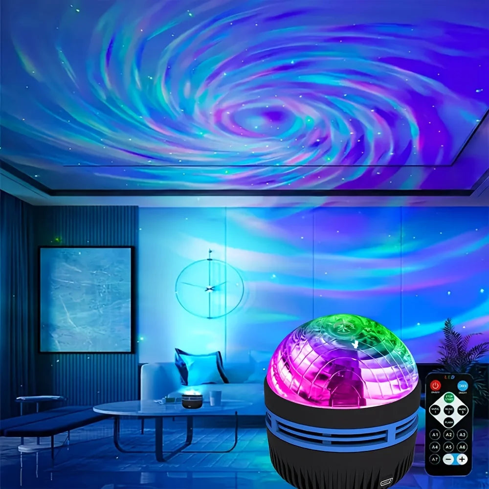 Black Atlanteans LED NightLights Galaxy Projector Remote Control 5V USB Rechargeable Starry Sky Lamp DMX Sound Active 7 Modes for Kids Room Decor